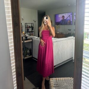 Abercombie & Fitch Emerson Ruched Strapless Midi Dress